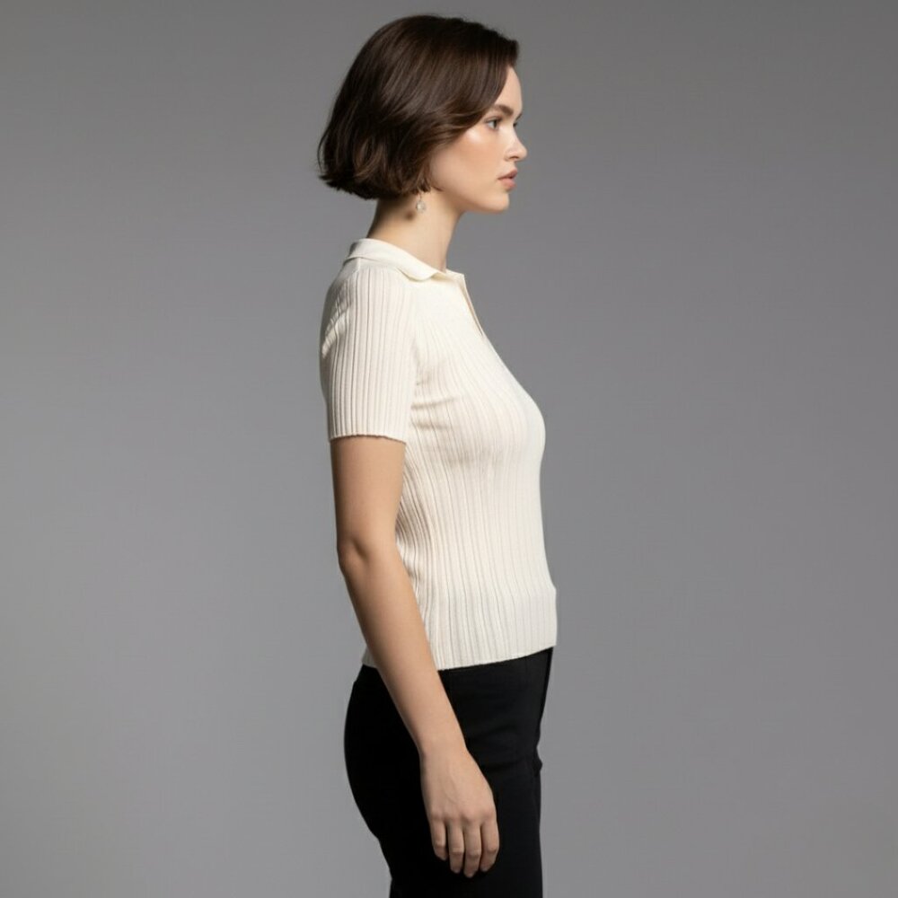 Weekend Ribbed Knit Collared Top, Sizes M + L, NWT - Picture 4 of 9